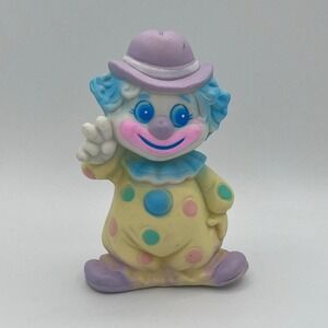 Vintage 1980s Pastel Clown Coin Bank Rubber Vinyl 7" Made in Taiwan Circus Decor